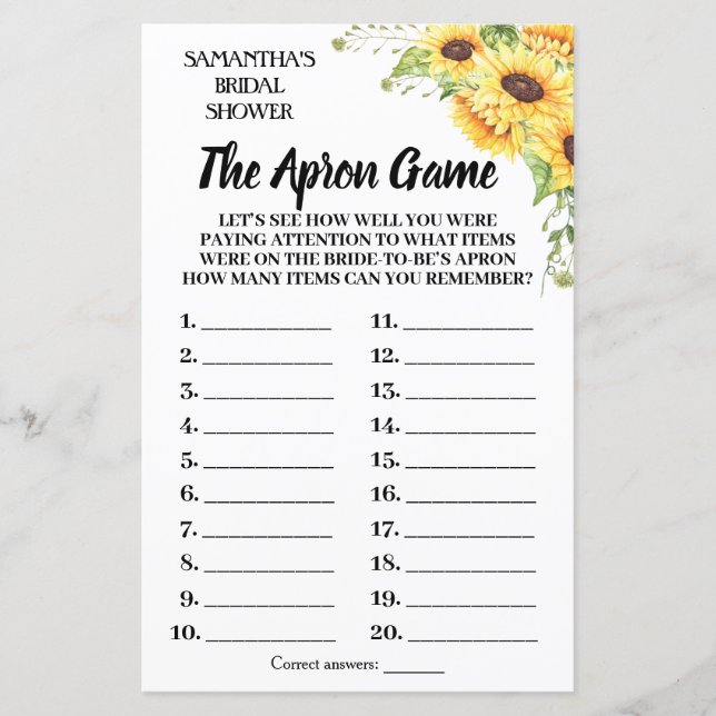 Lámina Tha Apron bridal ducha game español (Anverso)