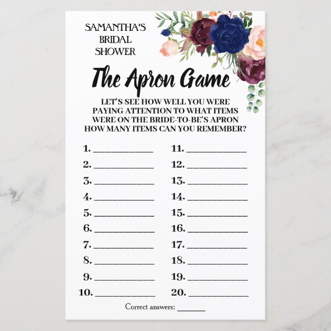 Lámina Tha Apron bridal ducha game español (Anverso)