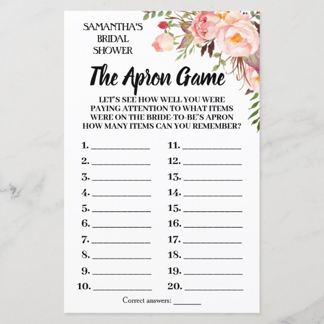 Lámina Tha Apron bridal ducha game español (Anverso)