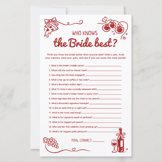 Lámina That's Amore Who Knows the Bride Best Bridal Game (Anverso)