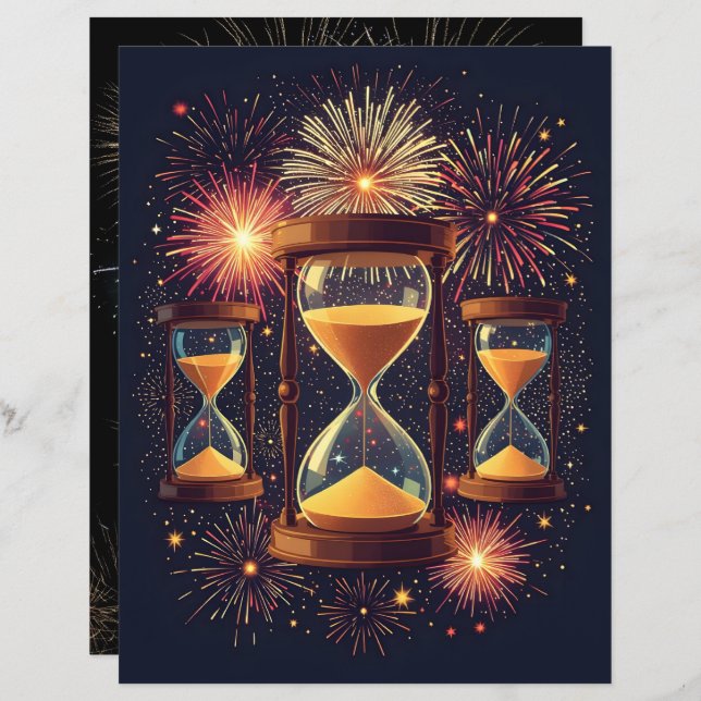 Lámina Three Hourglasses New Year's Scrapbook Paper (Anverso / Reverso)