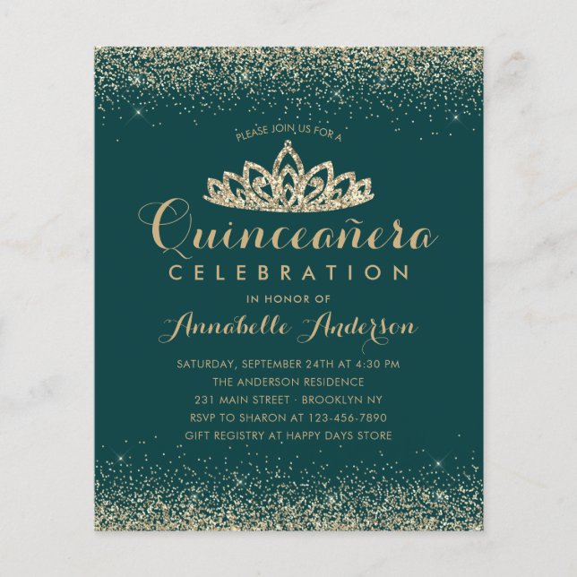 Lámina Tiara de Quinceañera de Presupuesto Esmeralda Verd (Anverso)
