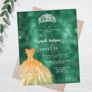 Lámina Tíara de traje de oro verde esmeralda Sweet 16 inv