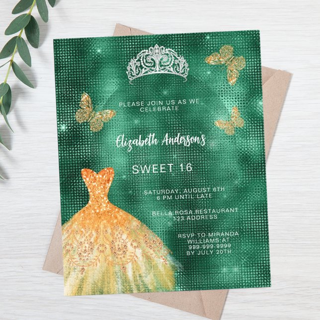 Lámina Tíara de traje de oro verde esmeralda Sweet 16 inv (Subido por el creador)