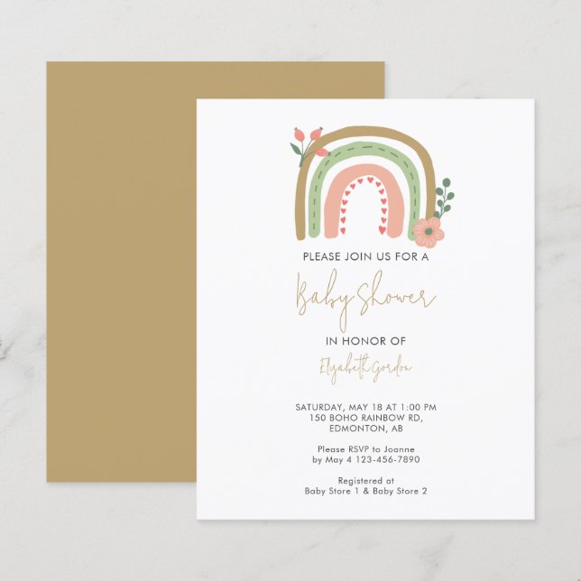 Lámina Tierra de flores del Baby Shower arcoiris del Boho (Anverso / Reverso)