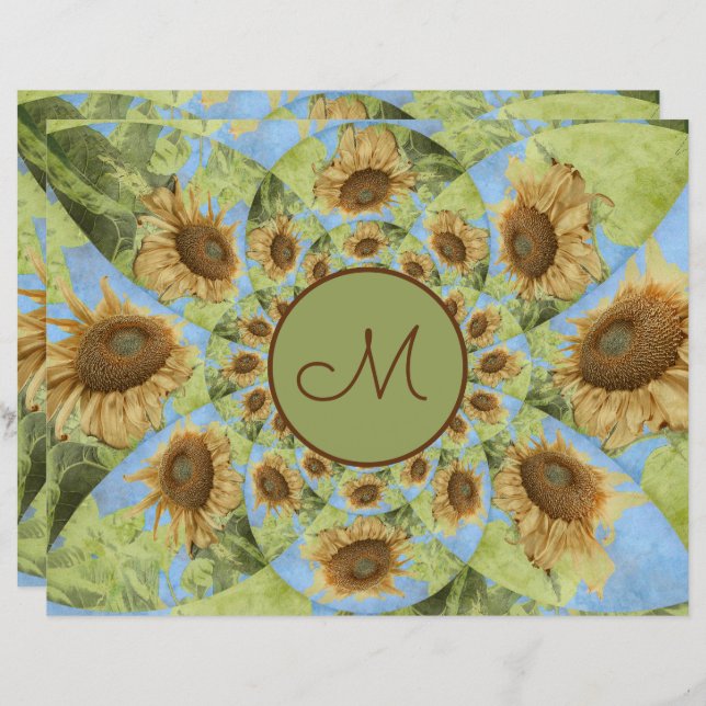 Lámina Tierra de Girasoles Floral Amarillo Verde Monogram (Anverso / Reverso)