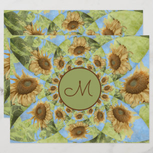 Lámina Tierra de Girasoles Floral Amarillo Verde Monogram