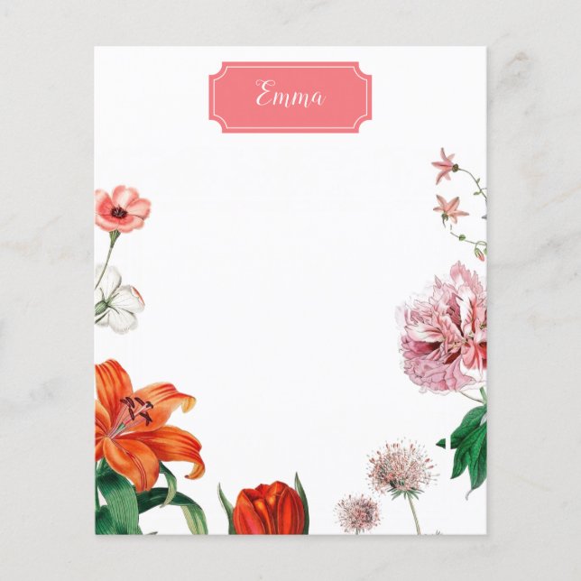 Lámina Tigre Lily Tulip y Flores rosas (Anverso)