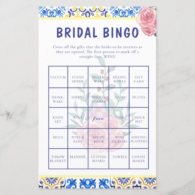 Lámina Tile azul italiano Mamma Mia Bridal Shower Bingo (Anverso)