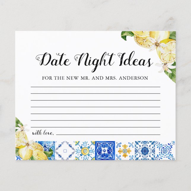 Lámina Tiles Lemon Date Ideas Noche Bridal Shower Card (Anverso)