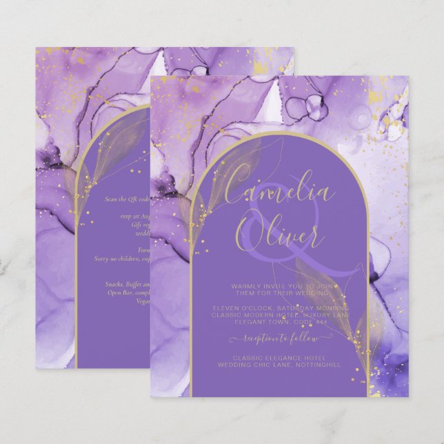 Lámina Tinta Resumen PURPLE GOLD Lavender Wedding INVITE (Anverso / Reverso)