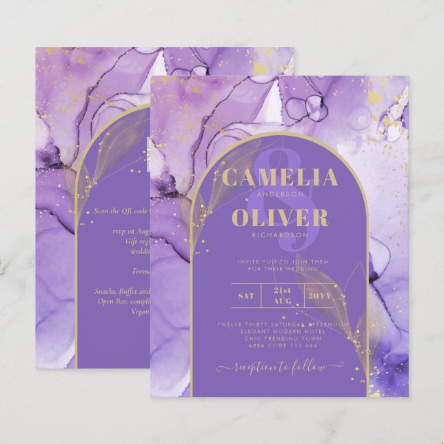 Lámina Tinta Resumen PURPLE GOLD Lavender Wedding INVITE (Anverso / Reverso)