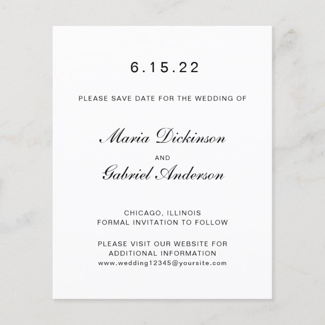 Lámina Tipografía blanco negro Matrimonio simple elegante (Anverso)