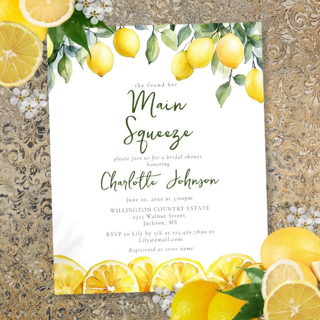 Lámina Título de Ducha de Novia con Limón Acuarela Budget (Budget Main Squeeze Watercolor Lemon Bridal Shower)