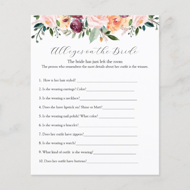 Lámina Todos los ojos en el juego de la ducha de novia (Anverso)