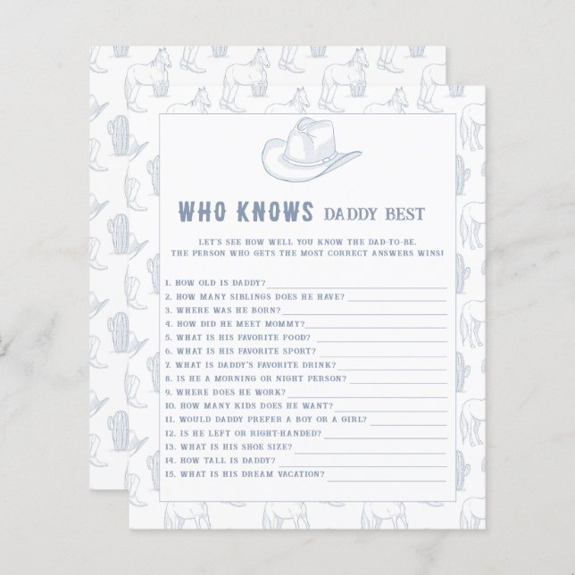 Lámina Toile de jouy Cowboy - Quién conoce al mejor juego (Anverso / Reverso)