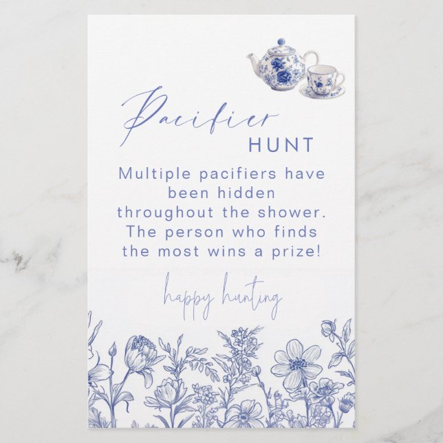 Lámina Toile Tea Time Baby Shower Pacifier Hunt (Anverso)