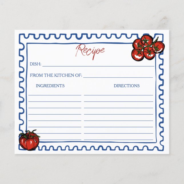 Lámina Tomato Italian bridal shower recipe card (Anverso)