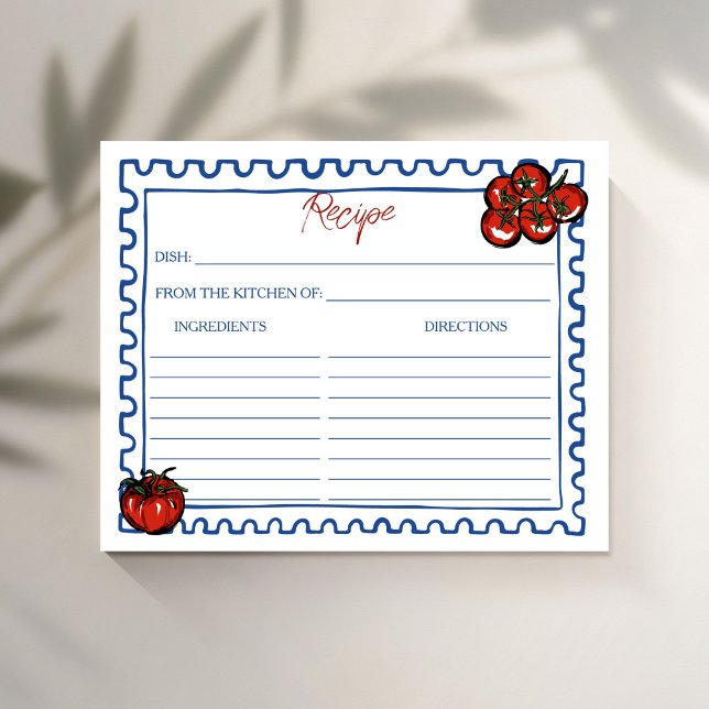 Lámina Tomato Italian bridal shower recipe card (Cherry Tomato blue post stamp Italian bridal shower recipe cards bridal shower games)