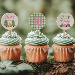 Lámina Toppers de pastelitos de camping impresos para chi