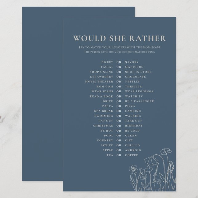 Lámina Topz Blue Wildflower Line Art Más Le Gustaría (Anverso / Reverso)