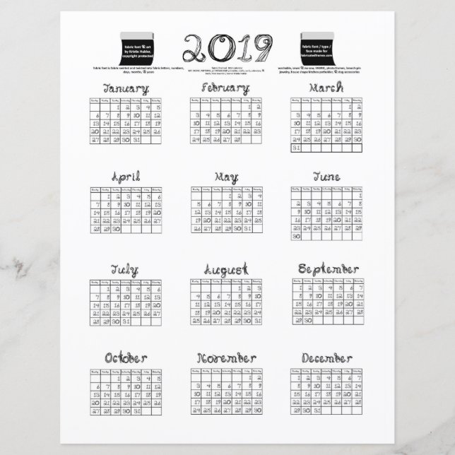 Lámina Tornillos de tela de fuente de tela del calendario (Anverso)