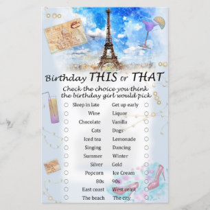 Lámina Torre Eiffel Cumpleaños este o aquel juego