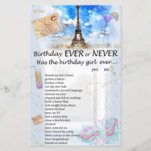 Lámina Torre Eiffel Cumpleaños o nunca juego