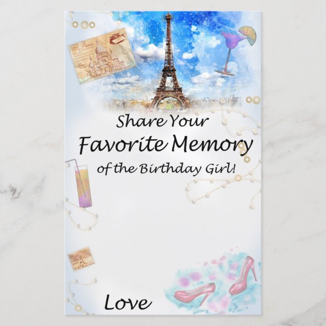 Lámina Torre Eiffel Memoria favorita del Chica de cumplea (Anverso)