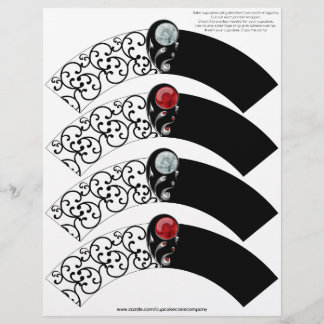 Lámina Torta de Cupcake Damask con joyas Cosie - Rojo y C