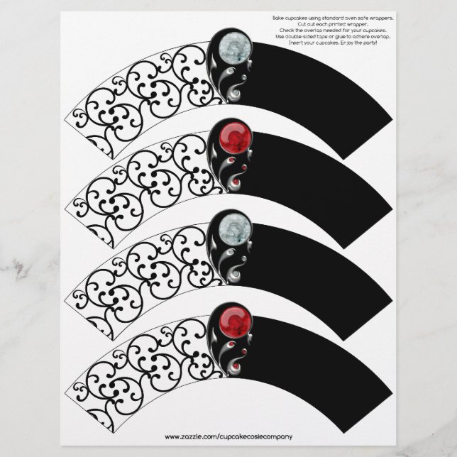 Lámina Torta de Cupcake Damask con joyas Cosie - Rojo y C (Anverso)