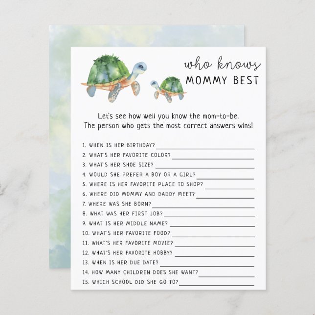 Lámina Tortuga marina - Quién conoce el mejor juego de ma (Anverso / Reverso)