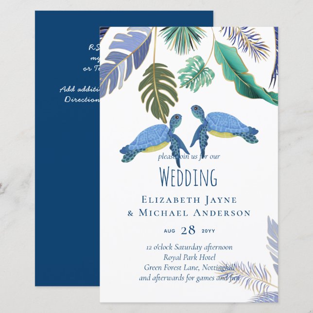 Lámina Tortugas marinas Boda amarillo azul (Anverso / Reverso)