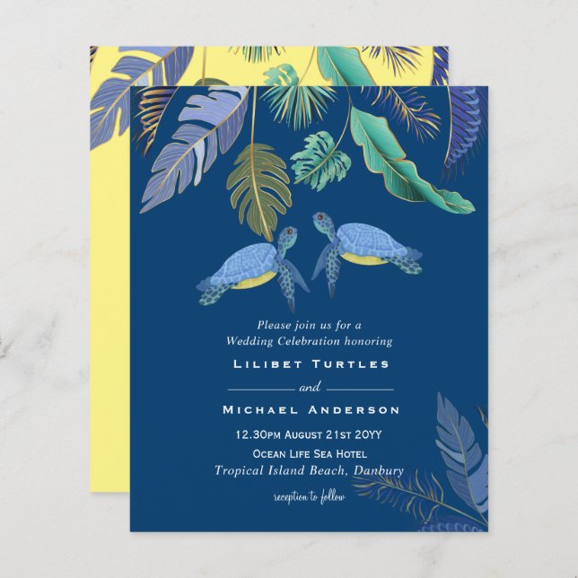 Lámina Tortugas marinas Boda amarillo azul (Anverso / Reverso)