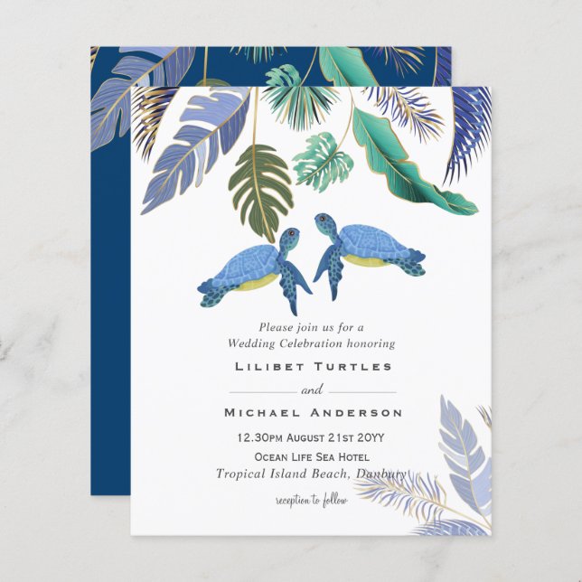 Lámina Tortugas marinas Boda amarillo azul (Anverso / Reverso)