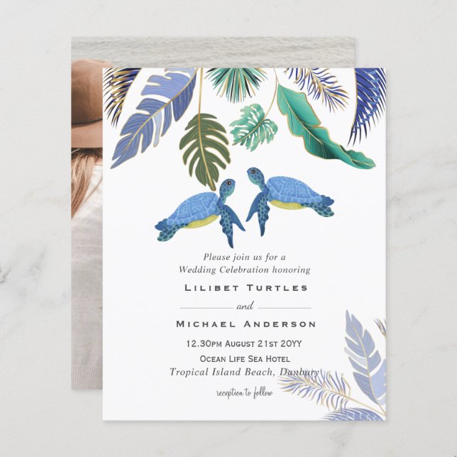 Lámina Tortugas marinas Boda amarillo azul (Anverso / Reverso)