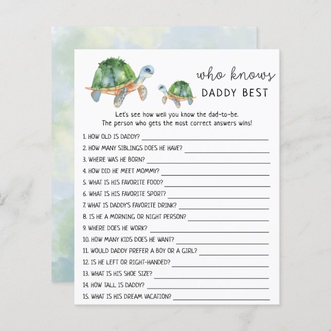 Lámina Tortugas oceánicas - Quién conoce mejor a DADDY (Anverso / Reverso)