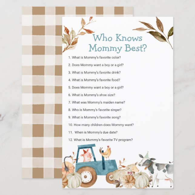 Lámina Tractor de animales de la granja de calabaza que c (Anverso / Reverso)