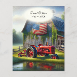 Lámina Tractor Rojo Viejo Con Bandera Americana
