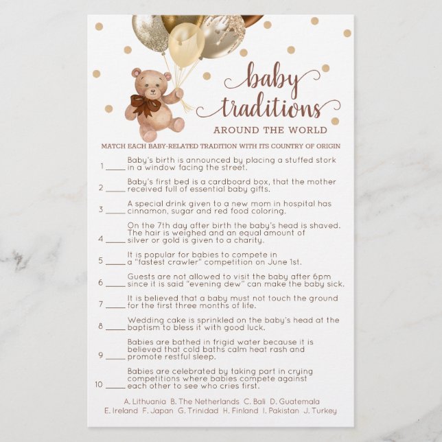 Lámina Tradiciones de Bebé En Todo El Mundo Juego Teddy B (Anverso)