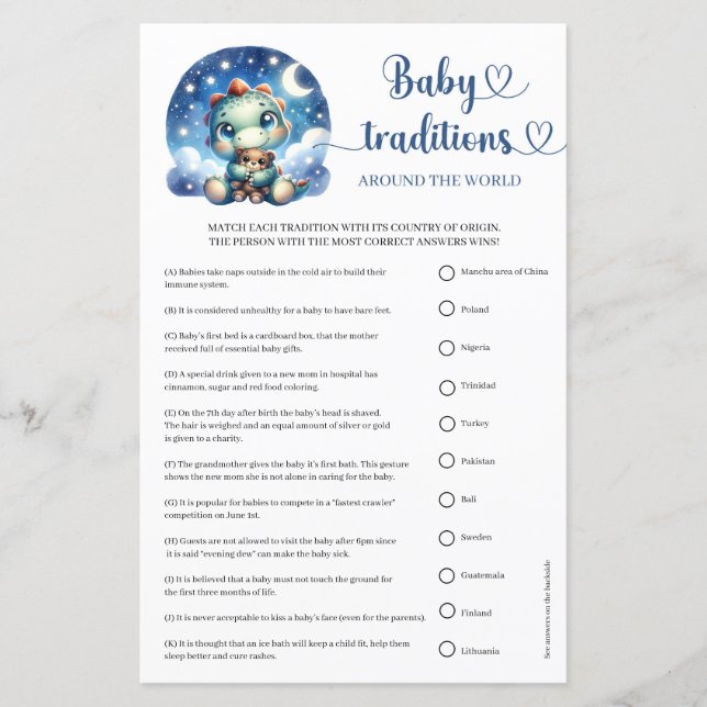 Lámina Tradiciones de bebés de dinosaurios en todo el mun (Anverso)