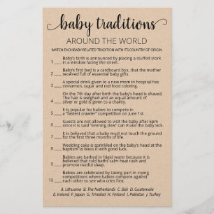 Lámina Tradiciones del Bebé Juego para Baby Shower con Re