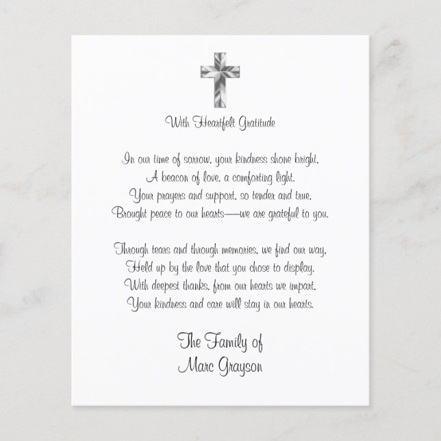 Lámina Traditional Cross Budget Funeral Thank You Card (Anverso)