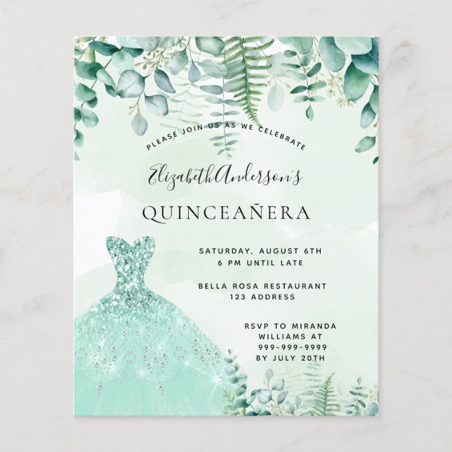 Lámina Traje de bosque encantado de Quinceanera (Anverso)