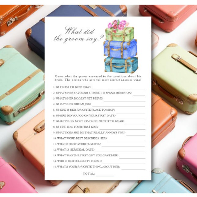 Lámina Travel Bridal shower What did the groom say game (Subido por el creador)