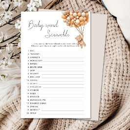 Lámina Trddy Bearly Wait Baby Shower Word Scramble Game