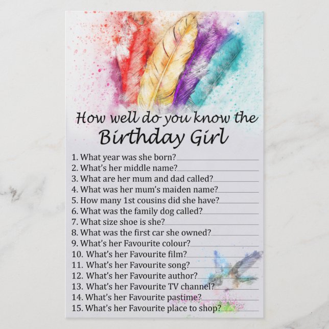 Lámina Tribal Feather ¿Qué tan bien sabes el cumpleaños? (Anverso)