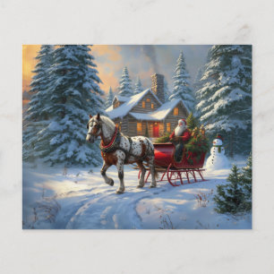 Lámina Trineo de un caballo de Navidad Santa