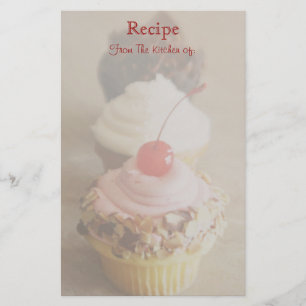 Lámina Trío de Papelería de Receta de Cupcake de Cereza