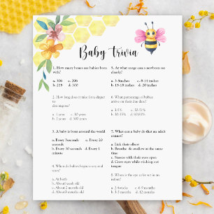 Lámina Trivia de Bebé Abeja   Juego de Baby Shower